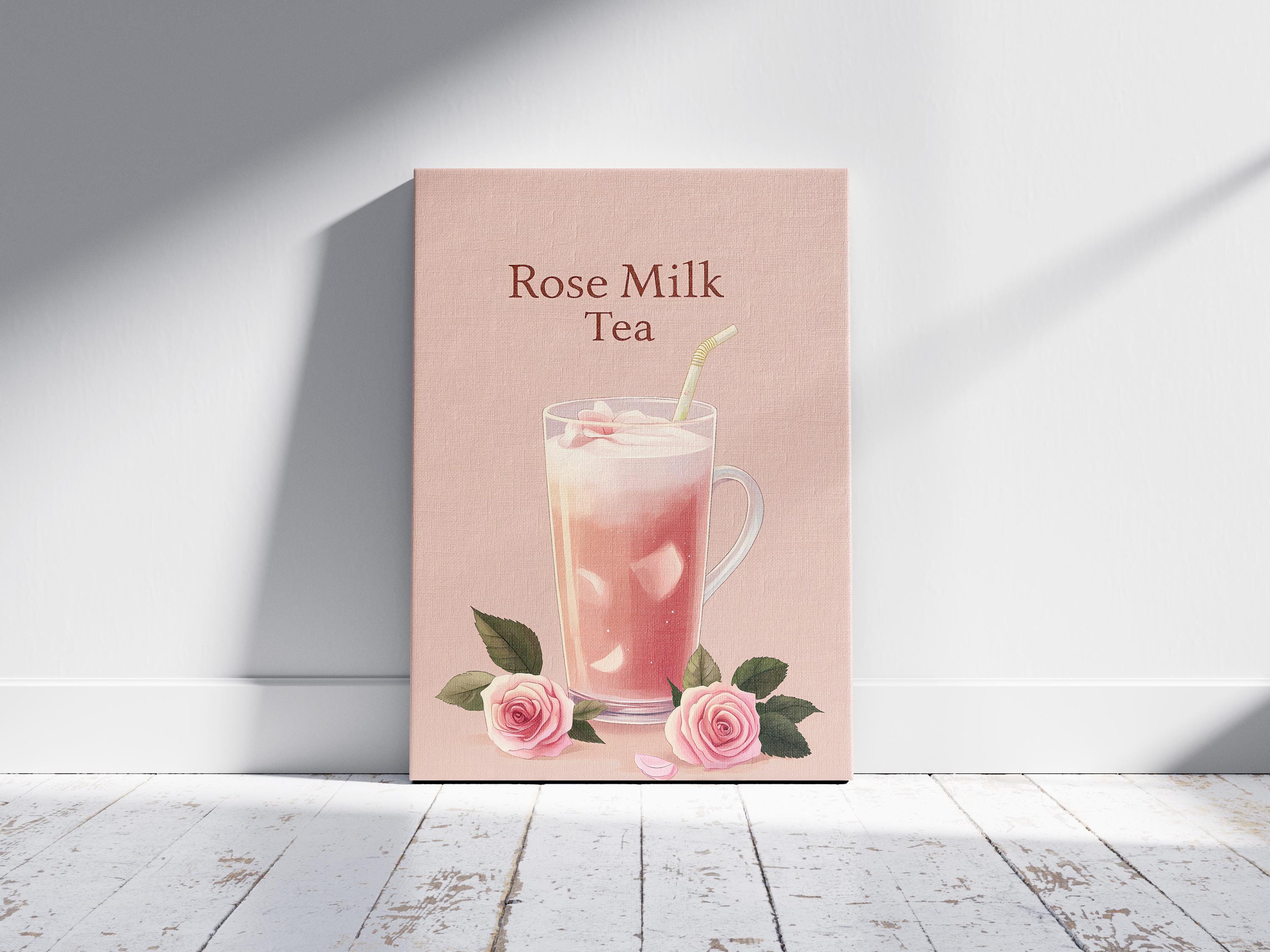 Rose Milk Tea Poster Drink Illustration Soft Pink Aesthetic Kawaii