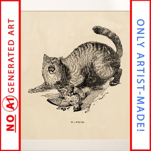 May include: A black and white line drawing of a wild cat with a bird in its mouth. The caption below the image reads "49 - Wild Cat."