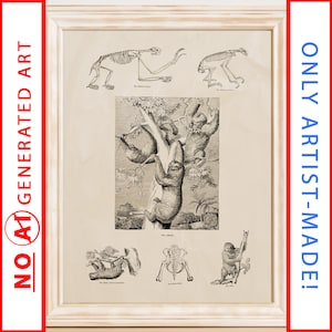 Vintage Sloth 1800s Anatomy Science Illustration Printable Instant Download Image Clip Art