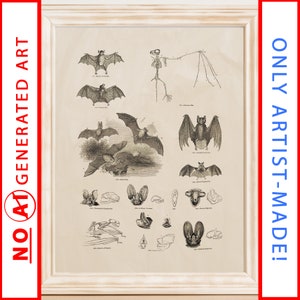 Vintage fladdermöss 1800-talets anatomi vetenskaplig illustration utskrivbar direktnedladdningsbar bild clipart