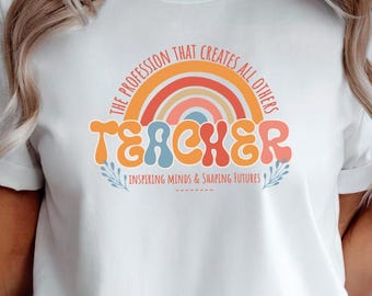 Retro Lehrer Wertschätzung inspirierendes T-Shirt, Lehrer Leben Shirt, Zukunft gestalten, Lehrer Geschenk, Regenbogen Lehrer Shirt