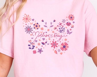 Muttertag Schmetterling Blumen T-Shirt, Muttertag T-Shirt, Geschenk für Mama, Schmetterling Shirt, Blumen für Mama Shirt, Schmetterling Mama T-Shirt
