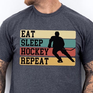 Eat Sleep Hockey Repeat Trendy Hockey Player T-Shirt, Eat Sleep Repeat Sports Top, Gift for Hockey Player, Hockey Coach Gift, Hockey Fan Top