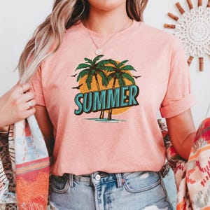 Retro Summer Palm Tree Shirt, Beach Vibes Tee, Tropical Summer T-Shirt, Summer Sunset Shirt, Summer Vibes T-Shirt, Retro Beach Shirt