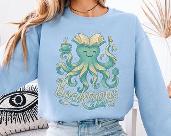 Buchtopus Sweatshirt | Niedliches Octopus-Buch-Liebhaber-Pullover | Lese Lehrer Geschenk | Gemütlicher Bücherwurm Rundhals | Bibliotheksästhetisches Shirt