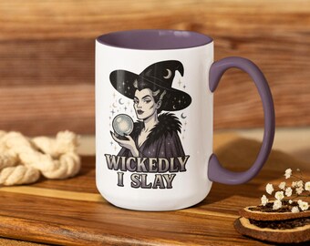 Wickedly I Slay Mug | Witchcore Coffee Cup | Gothic Witch Gift Mug | Spooky Aesthetic Mug | Crystal Ball Halloween Mug