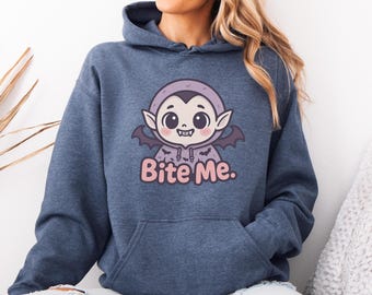 Bite Me Vampire Hoodie | Cute Halloween Hoodie | Kawaii Goth Pullover | Spooky Cute Vampire Gift | Funny Pastel Goth Hoodie | Kawaii Top