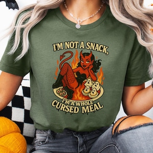 Funny Halloween Demon Girl T-Shirt, Cute Halloween Shirt, Halloween Pin Up Demon Girl Shirt, Spooky Season Cute Demon Girl T-Shirt