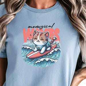 Meowgical Waves t-shirt, Cute Kawaii Cat tee, Kawaii Cat Shirt, Cat Lover T-Shirt, Surfing Cat, Summer Vibes Shirt, Cute Beach Tee, Cute Cat