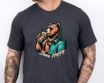 Beer Happy Bear Shirt, Beer Bear Shirt, Funny Beer T-Shirt, Retro Beer Shirt, Beer Drinking Shirt, Gift for Beer Lovers, Beer Lover Shirt