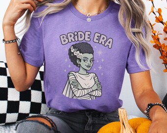 Koszulka z epoki panny młodej | Uroczy T-shirt z panną młodą Frankensteina | Straszna koszulka z dziewczyną na Halloween | Koszulka z grafiką feministycznego horroru | Koszulka w stylu pastelowego gotyku