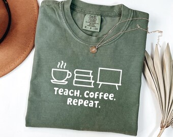 Comfort Colors® Funny Teacher Coffee Shirt, Teacher Life Shirt, Retro Teacher Shirt, Coffee Lover Teacher Tee, Back to School Tee