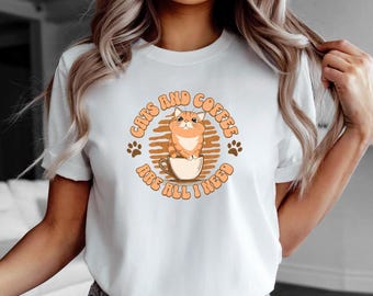T-shirt café et chats, cadeau pour amoureux des chats, chemise café chat mignon, T-shirt maman chat, cadeau amateur de café, chemise chat accro au café, buveur de café