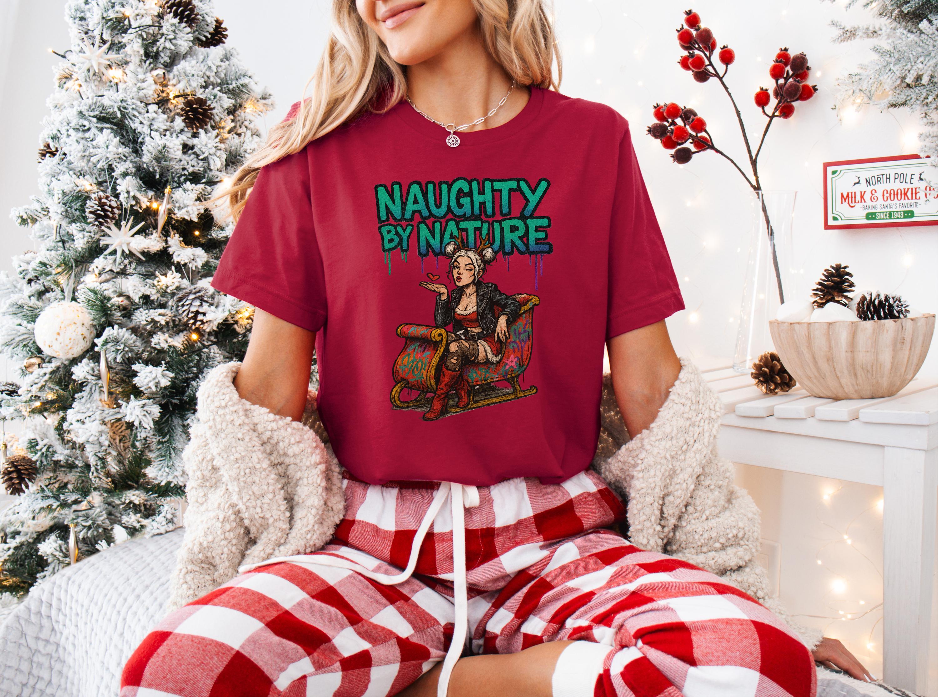 Naughty by Nature T-shirt | Bad Girl Christmas Tee | Edgy Holiday