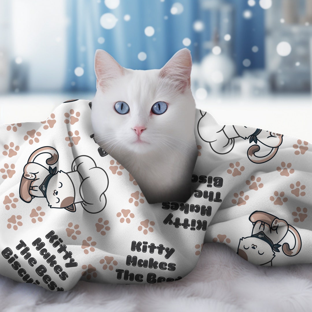 Kitty Biscuits Custom Personalized Velveteen Cat Blanket, Cat Lover