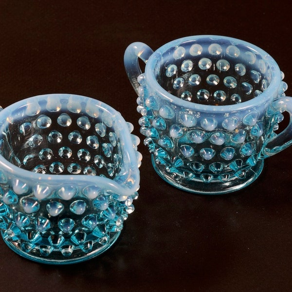 Fenton Hobnail Opalescent Turquoise Creamer and Sugar