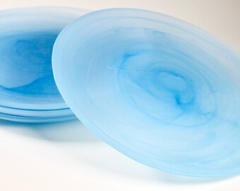 4 Aqua Blue Alabaster Plates