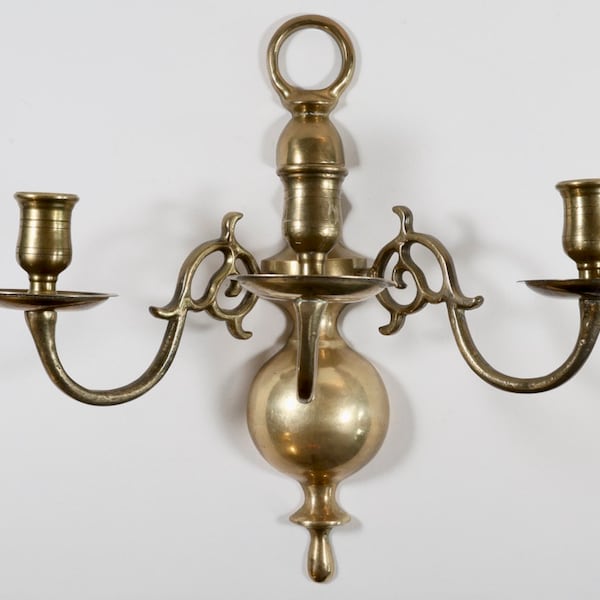 Solid Brass Vintage 3-Arm Candle Sconce.  11 1/4" high, 12" wide, 7 1/4" deep