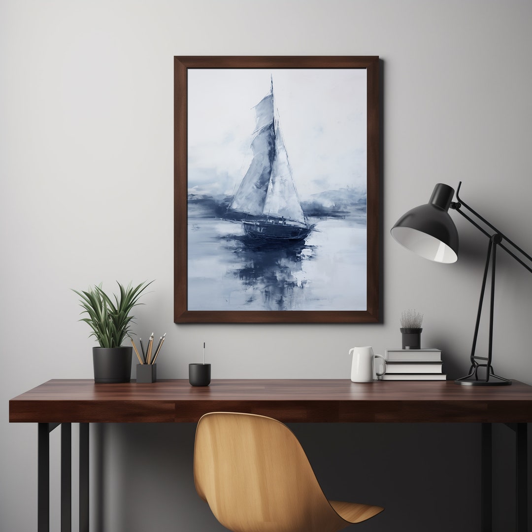 Adrift at Sea Charcoal Inspired Sailboat Wall Art, Print to Frame