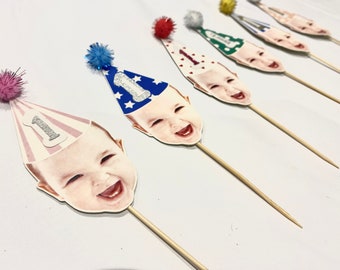 Toppers cupcake di compleanno personalizzati con faccia da bambino/QUALSIASI ETÀ, toppers per torta di compleanno per bambini, 1° compleanno, toppers cupcake con faccia da bambino (set di 6)