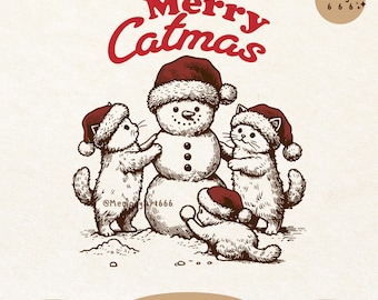 Merry Catmas PNG SVG: Lustiger Weihnachtsmann Schneemann Katzenliebhaber Weihnachten Shirt Design