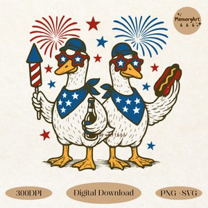 Funny 4th Of July Patriotic Goose SVG PNG, Humor Red White Blue Retro Patriotic Giftful Shirt, Fireworks USA Independence Day Shirt Designs