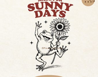 Made for Sunny Days, Vintage Funny Summer Dancing Frog With Sunflower PNG SVG Design