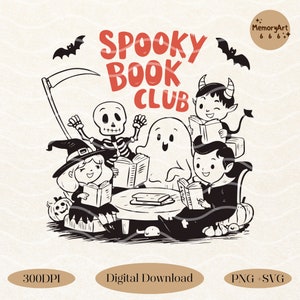 Spooky Book Club Svg Png, Halloween Spooky Season Funny Retro Vintage Cute Bookish Book Lover Ghost Svg Png Shirt Sticker Sublimation Design