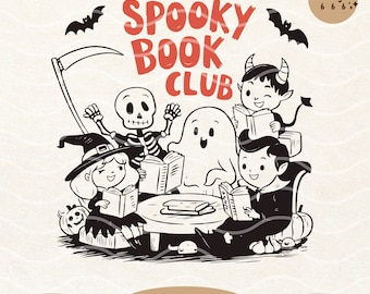 Spooky Book Club SVG PNG: Funny Kids Halloween Bookish Spooky Characters Design