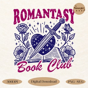 Romantasy Book Club SVG PNG: Retro Romance Reader Design (Digital Download)