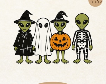 Halloween Alien SVG PNG, Spooky Witch Ghost Pumpkin Skeleton Aliens, Funny Halloween Shirt Design