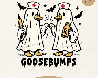 Spooky Halloween Nurse Goose SVG PNG Funny Goosebumps Shirt Design