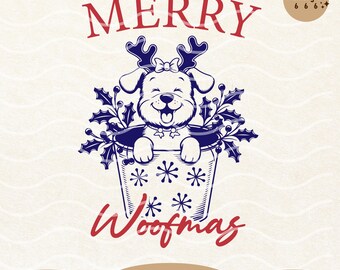 Merry Woofmas SVG PNG, Retro Christmas Dog Lover Sublimation Design