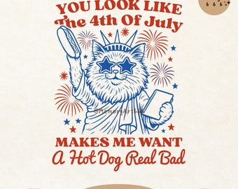 Chat patriotique drôle 4 juillet SVG PNG : design rétro pour le jour de l'indépendance (téléchargement numérique)