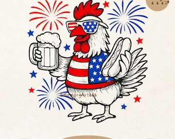 Funny 4th of July Chicken SVG PNG, Retro Patriotic USA Flag Quote Shirt Design