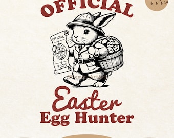 Retro Easter Egg Hunter Bunny PNG SVG: grappig kindershirtontwerp (digitale download)