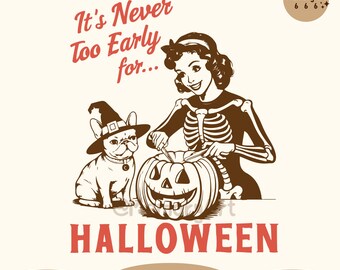 Fille d'Halloween rétro, amoureuse des chiens, SVG PNG : il n'est jamais trop tôt pour une conception d'Halloween