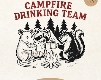 Lagerfeuer trinkendes Team, lustiges Camping-Leben Waschbär Opossum Stinktier SVG PNG Shirt Design