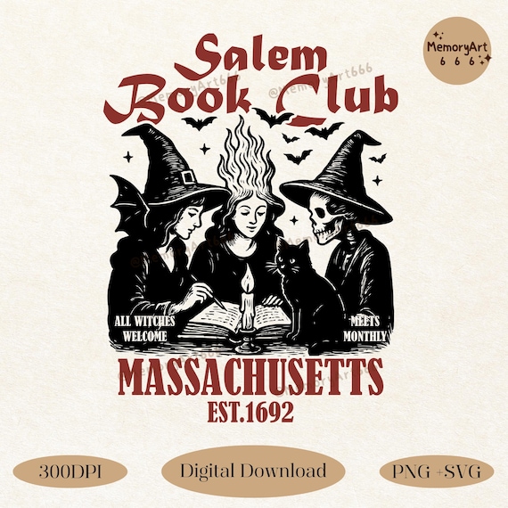 Witchy Book Club SVG PNG, Spooky Halloween Book Lover Witch Reading Shirt Sublimation Design
