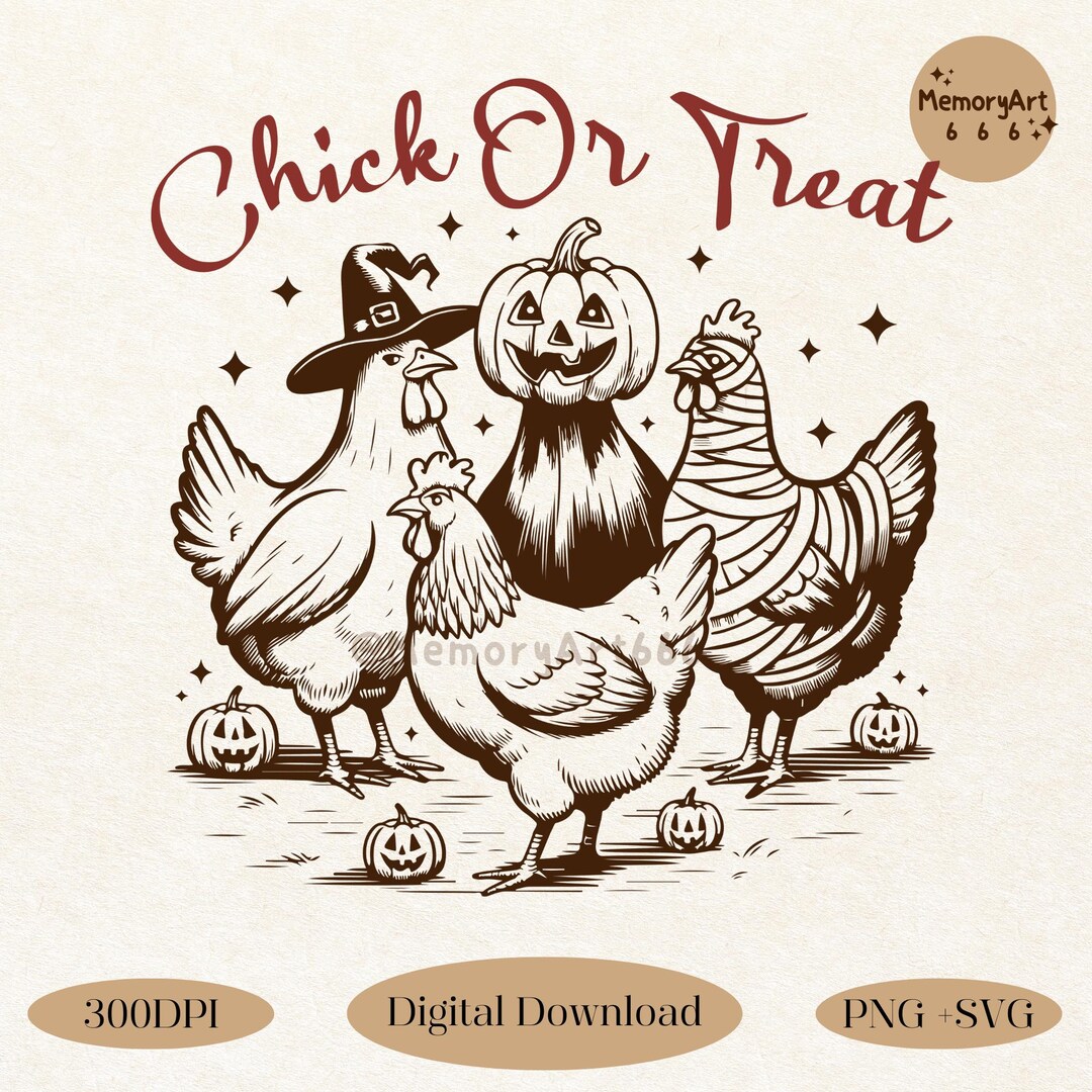 Chick or Treat Svg Png, Vintage Halloween Chicken Witch, Ghost Chickens ...