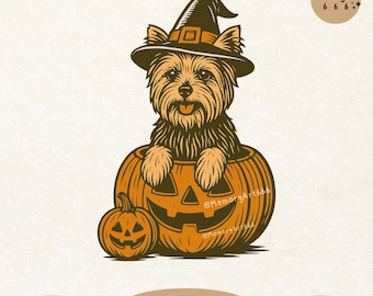 Yorkie rétro Halloween PNG SVG : conception effrayante de chien de sorcière du Yorkshire Terrier