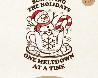 Muñeco de nieve derretido, Svg Png, camisetas SVG PNG de muñeco de nieve derretido de vacaciones de invierno retro vintage divertido de moda, diseños de sublimación de bolsos de mano