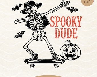 Spooky Skater Skeleton Cowboy SVG PNG: Halloween Retro Design (Digital Download)