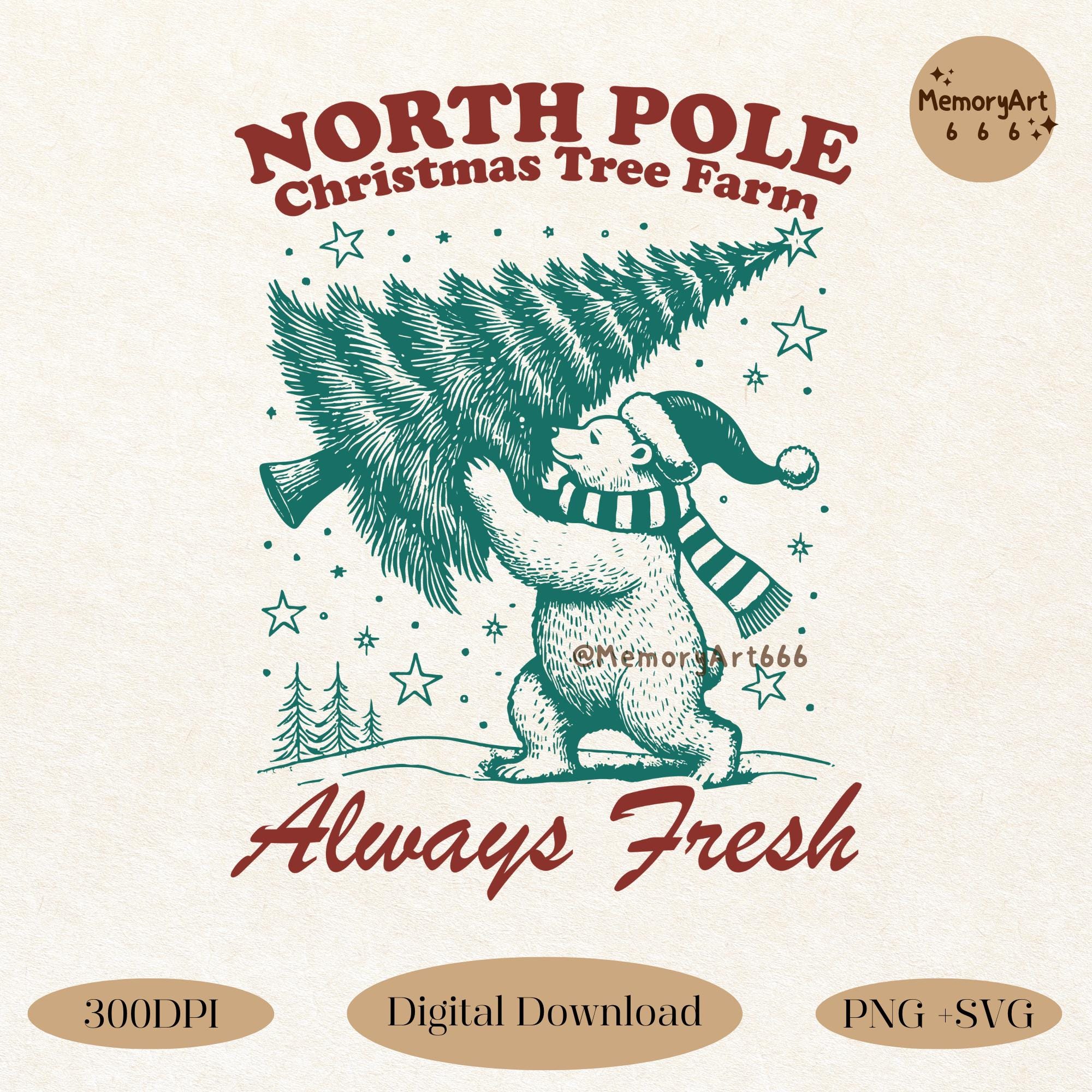 North Pole Christmas Tree Farm SVG PNG: Polar Bear Design (digital ...