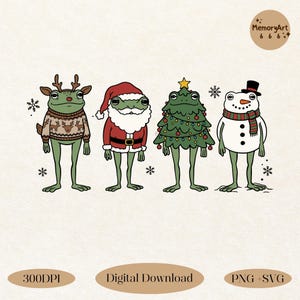 Christmas Frog PNG SVG, Funny Frog Costume Clipart, Retro Xmas Toad Shirt, Frog Lover Gift, Holiday Sublimation Design