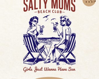 Salty Moms Beach Club Design: Retro Summer PNG SVG (Digital Download)