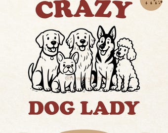 Crazy Dog Lady SVG PNG: Retro hundrasdesigner (digital nedladdning)