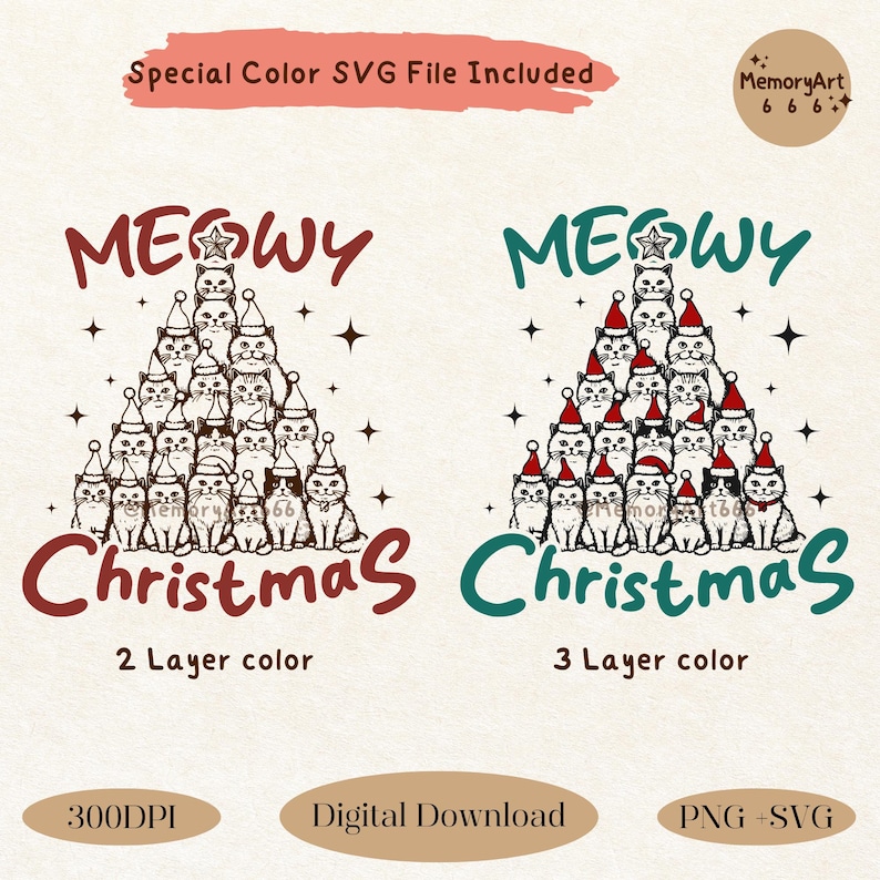 Funny Santa Cat Christmas Tree SVG PNG: Meowy Christmas Design - Etsy