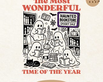 Haunted Bookstore, Retro Spooky Book Lover Halloween Ghost Read Book PNG SVG-shirtontwerpen