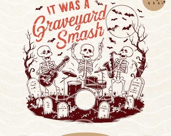 Banda de esqueletos de cementerio Smash PNG SVG: Diseño divertido de Halloween (descarga digital)